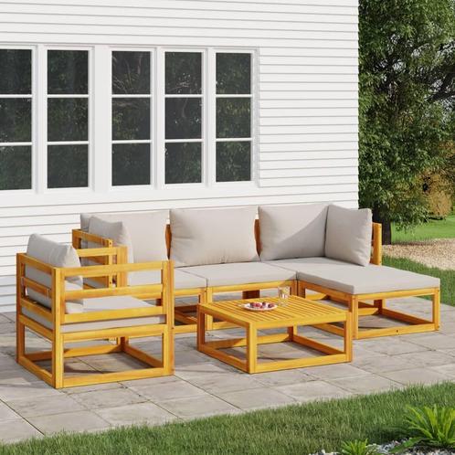 vidaXL 6-delige Loungeset met lichtgrijze kussens massief, Tuin en Terras, Tuinsets en Loungesets, Loungeset, Nieuw, Hardhout