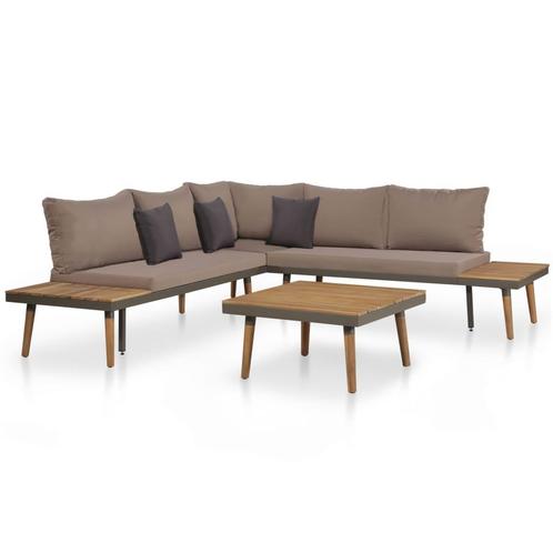 vidaXL 4-delige Loungeset met kussens massief acaciahout, Tuin en Terras, Tuinsets en Loungesets, Loungeset, Nieuw, 4 zitplaatsen