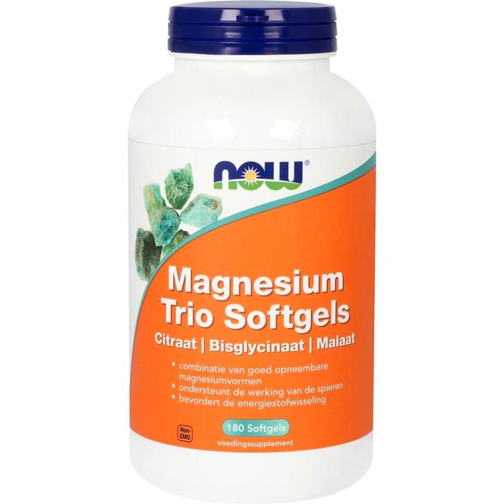 NOW Magnesium Trio Softgels - 180 softgels, Sport en Fitness, Gezondheidsproducten en Wellness, Verzenden