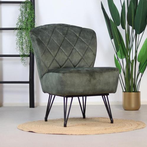 40% Korting: Velvet fauteuil Else donkergroen, Huis en Inrichting, Fauteuils, Zo goed als nieuw, Stof, Ophalen