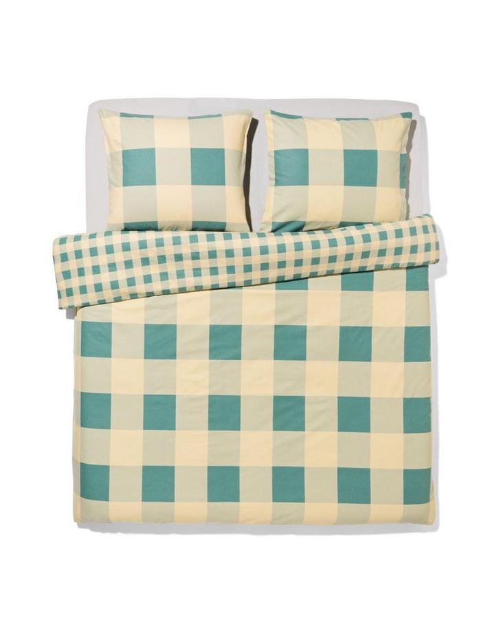 051 Dekbedovertrek 140x200/220cm flanel ruiten groen-beige, Huis en Inrichting, Slaapkamer | Beddengoed, Nieuw, Verzenden