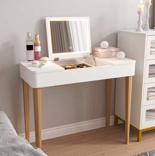 Kaptafel met LED-Spiegel – Wit, Hout en Veel Opbergruimte, Huis en Inrichting, Tafels | Kaptafels, Nieuw, Verzenden