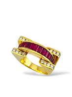 Ring - 18 karaat Geel goud, 18K Geelgouden Ring met Robijnen, Nieuw