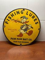 Fishing Lures – zeldzaam rond emaille reclamebord Paw Paw, Nieuw