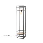 Industriële vloerlamp zwart met hout - Cage Rack, Huis en Inrichting, Nieuw, Overige materialen, Industrieel, 100 tot 150 cm
