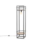 Industriële vloerlamp zwart met hout - Cage Rack, Nieuw, Overige materialen, Industrieel, 100 tot 150 cm