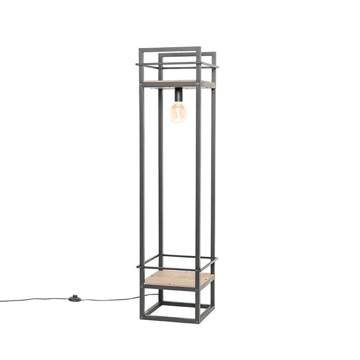 Industriële vloerlamp zwart met hout - Cage Rack, Huis en Inrichting, Lampen | Vloerlampen, Nieuw, Overige materialen, 100 tot 150 cm