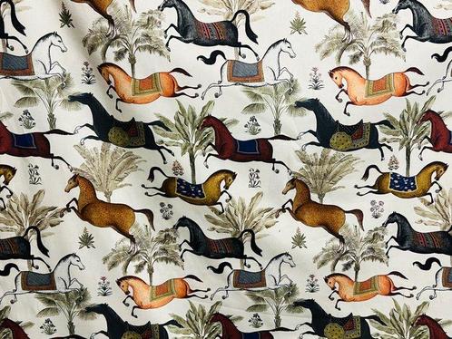 Exclusief Oeko-Tex katoenweefsel met paardendesign -, Antiek en Kunst, Curiosa en Brocante