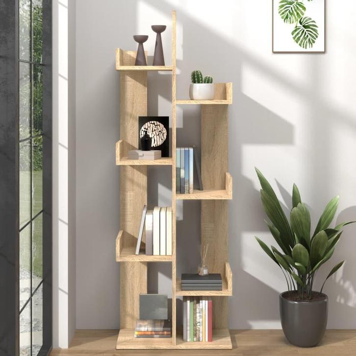 vidaXL Boekenkast 48x25,5x140 cm bewerkt hout sonoma, Huis en Inrichting, Kasten | Boekenkasten, 25 tot 50 cm, Nieuw, Overige houtsoorten