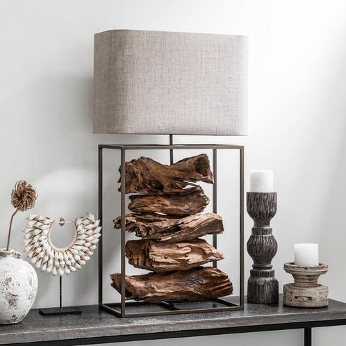 *WOONWINKEL* Must Living Staple Rustieke Tafellamp Teakhout, Huis en Inrichting, Lampen | Tafellampen, Nieuw, Verzenden