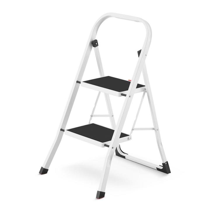 Huishoudtrap 2 treden - stalen ladder - opvouwbaar - wit..., Doe-het-zelf en Verbouw, Ladders en Trappen, Nieuw, Ophalen of Verzenden