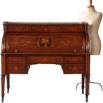 Groot mahonie trommel- of Cilinderbureau ca1860 rijk ingele, Antiek en Kunst, Ophalen of Verzenden