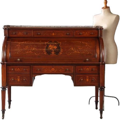 Groot mahonie trommel- of Cilinderbureau ca1860 rijk ingele, Antiek en Kunst, Antiek | Kantoor en Zakelijk, Ophalen of Verzenden