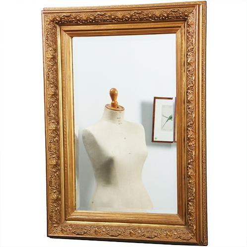Vergulde ornamentlijst rechthoekig met facet geslepen spiege, Antiek en Kunst, Antiek | Spiegels, Ophalen of Verzenden