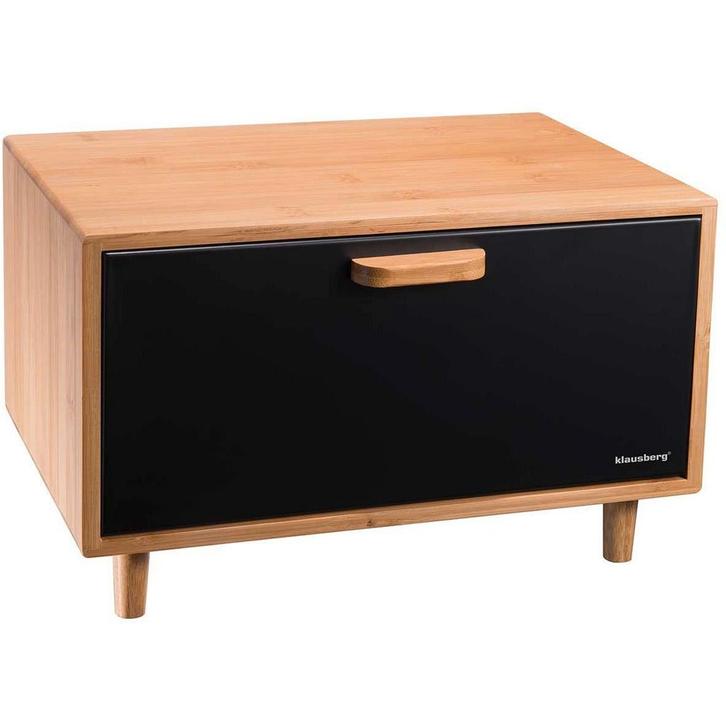 Klausberg KB-7399 Stalen broodtrommel bamboe met zwarte, Huis en Inrichting, Keuken | Keukenbenodigdheden, Ophalen of Verzenden