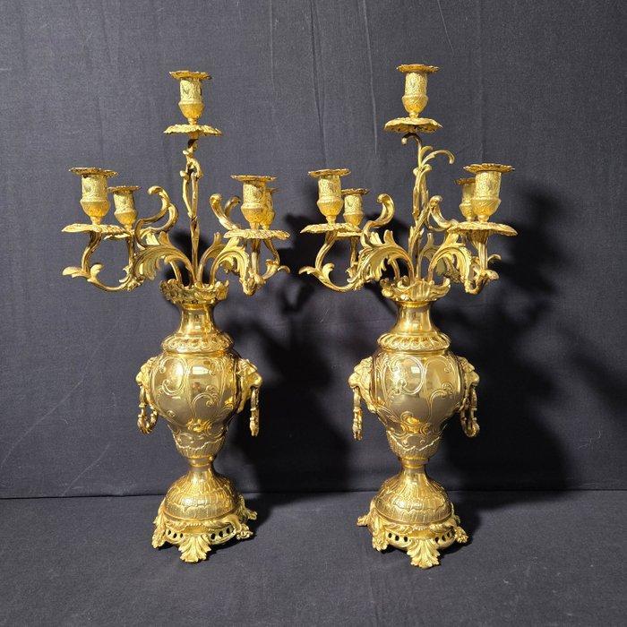 Kaarsenhouder (2) - Verguld brons - Top in het goud, Antiek en Kunst, Antiek | Klokken