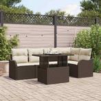 vidaXL Eetkamerset met kussen 6 pcs Bruin Poly riet, Tuin en Terras, Verzenden, Nieuw, Rotan