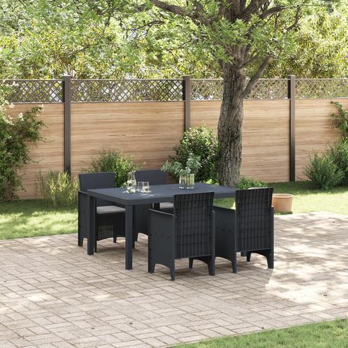vidaXL 5 Delige Tuin Eetset met Kussens Antraciet Poly Riet, Tuin en Terras, Tuintafels, Nieuw, Verzenden