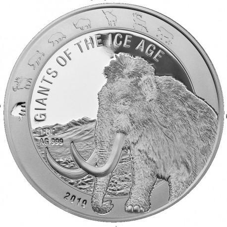Ghana Giants of the Ice Age 1 oz 2019 Mammoth, Postzegels en Munten, Munten | Afrika, Losse munt, Zilver, Overige landen, Verzenden