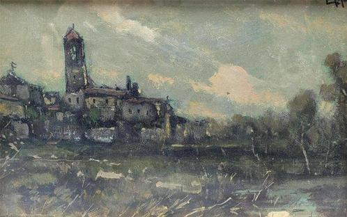 Lorenzo Gignous (1862-1958) - Chiesa in lontananza, Antiek en Kunst, Kunst | Schilderijen | Klassiek