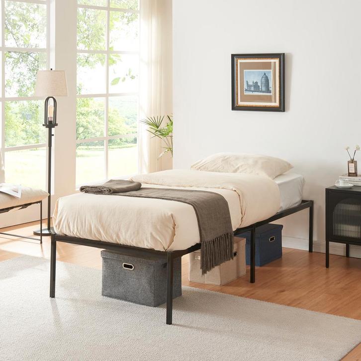 Metalen bed eenpersoonsbed Vårdö met bedbodem 90x200 cm zwar, Huis en Inrichting, Slaapkamer | Bedden, Verzenden
