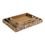 dienbladen koehuid rechthoek bruin/wit (set of 3), Huis en Inrichting, Woonaccessoires | Overige, Verzenden, Nieuw