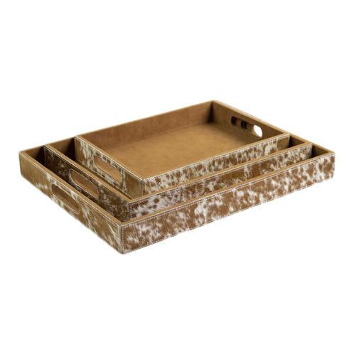dienbladen koehuid rechthoek bruin/wit (set of 3), Huis en Inrichting, Woonaccessoires | Overige, Verzenden