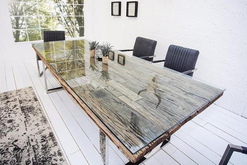 Massieve eettafel BARRACUDA 200cm antiek teakhout met stalen, Huis en Inrichting, Tafels | Eettafels, Ophalen of Verzenden