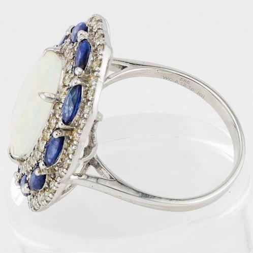 Ring - 14 karaat Witgoud - 5.61ct. tw. Opaal - Saffier -, Sieraden, Tassen en Uiterlijk, Ringen