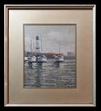 Antoni Costa (XX) - Le Port de Barcelone: Trois Voiliers, Antiek en Kunst, Kunst | Schilderijen | Klassiek