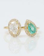 Statement ring - 14 karaat Geel goud - 1.05ct. tw. Diamant, Sieraden, Tassen en Uiterlijk, Antieke sieraden