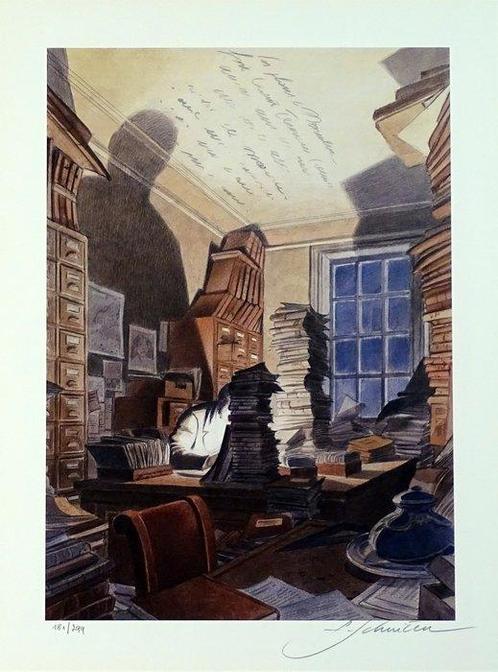 Schuiten, François - 1 Offset Print - Bibliothèque Mondaneum, Boeken, Strips | Comics