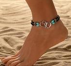 Boho chic elastisch enkelbandje - dubbele holle harten, Verzenden, Nieuw
