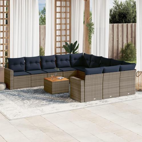 vidaXL 12-delige Loungeset met kussens poly rattan grijs, Tuin en Terras, Tuinsets en Loungesets, Loungeset, Nieuw, Rotan, Verzenden