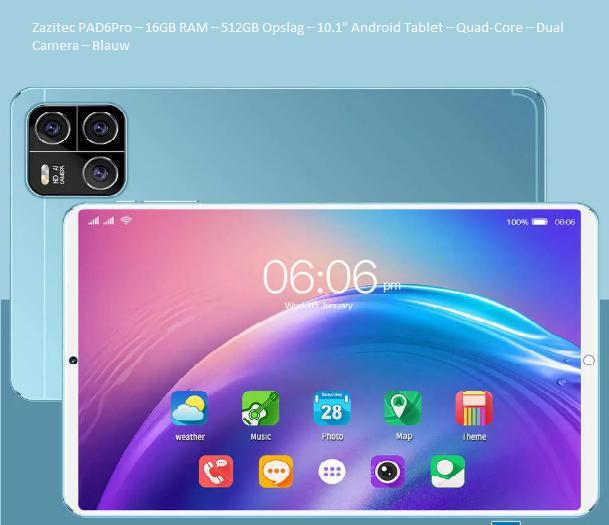 Zazitec PAD6Pro – 16GB RAM – 512GB Opslag – 10.1 Android, Computers en Software, Apple iPads, Nieuw, Ophalen of Verzenden