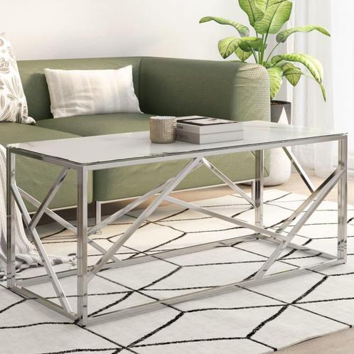 vidaXL Salontafel roestvrijstaal en gehard glas, Huis en Inrichting, Tafels | Salontafels, Nieuw, Minder dan 50 cm, Metaal, Minder dan 50 cm