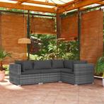 vidaXL 4-delige Loungeset met kussens poly rattan grijs, Verzenden, Nieuw, Rotan, Loungeset