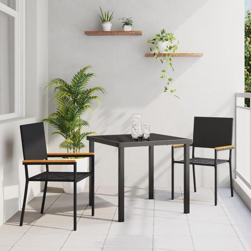 vidaXL Stapelbare Tuinstoelen - 2-delige Set in Zwart Poly, Tuin en Terras, Tuinstoelen, Nieuw, Rotan, Verzenden