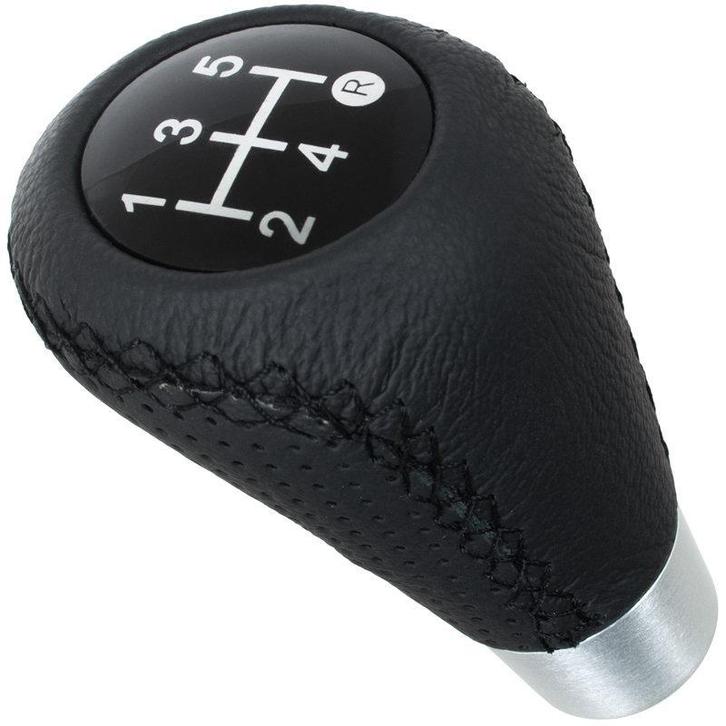 Universele versnellingspook - zwart leder + zilver 5 versnel, Auto diversen, Tuning en Styling