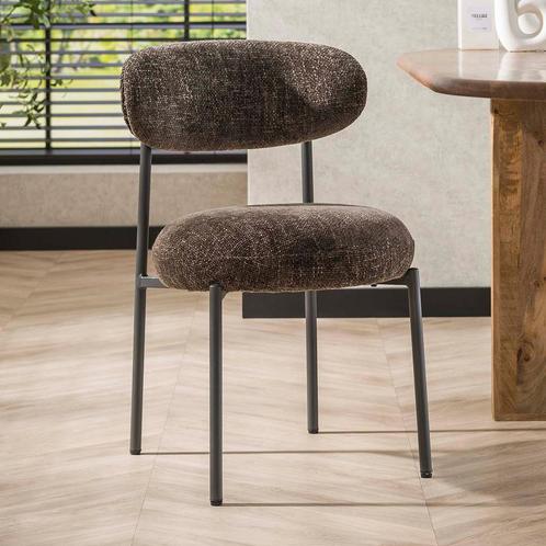 *WOONWINKEL* Bruine Eetkamerstoel Met Ronde Zitting, Huis en Inrichting, Stoelen, Bruin, Nieuw, Stof, Verzenden