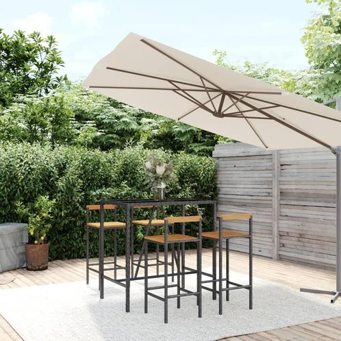 vidaXL 5-delige Tuinbarset poly rattan en massief acaciahout, Tuin en Terras, Tuinsets en Loungesets, Nieuw, 4 zitplaatsen, Rotan