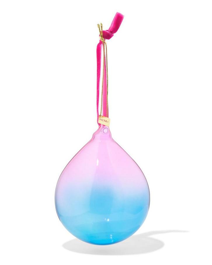 HEMA Kerstbal 8cm glas gradient blauw-roze 3+1 gratis met HP, Diversen, Kerst, Nieuw, Verzenden