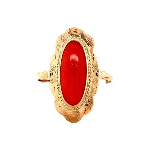 Gouden ring met bloedkoraal 14 krt, Sieraden, Tassen en Uiterlijk, Ringen, Nieuw, Ophalen of Verzenden