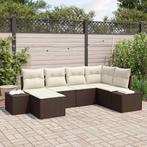 vidaXL Tuin Sofa Set met kussen 6 pcs Bruin en Crème poly, Tuin en Terras, Tuinsets en Loungesets, Verzenden, Nieuw, Rotan