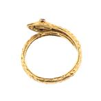 Gouden ring; slang met robijn (geelgoud, dames sieraden), Gebruikt, Overige kleuren, Ophalen of Verzenden, 17 tot 18