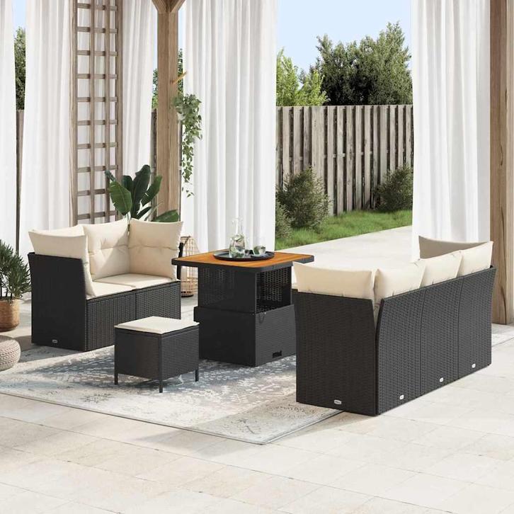 vidaXL Tuin Sofa Set met kussen 8 pcs Zwart en Crème poly, Tuin en Terras, Tuinsets en Loungesets, Nieuw, Rotan, Verzenden