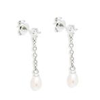 925 zilveren ketting oorstekers met witte zirkonia  en parel, Verzenden, Nieuw, Zilver