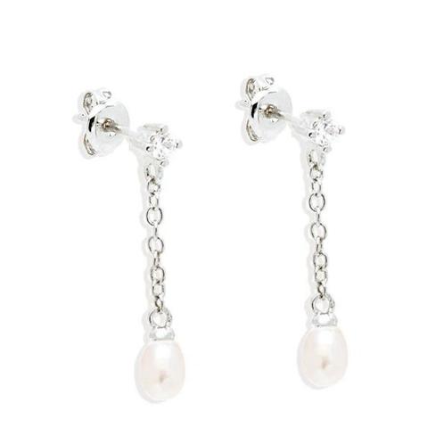 925 zilveren ketting oorstekers met witte zirkonia  en parel, Sieraden, Tassen en Uiterlijk, Kettinghangers, Nieuw, Verzenden