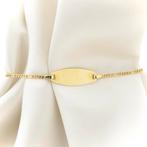 Gouden Figaro schakel armband met graveerplaatje | 15 cm, Sieraden, Tassen en Uiterlijk, Armbanden, Goud, Goud, Gebruikt, Verzenden