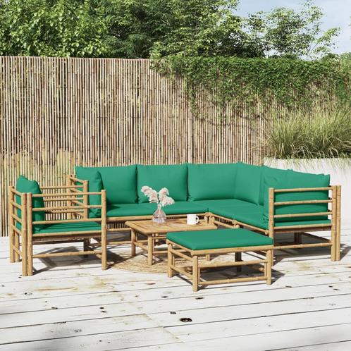 vidaXL 8-delige Loungeset met kussens bamboe groen, Tuin en Terras, Tuinsets en Loungesets, Loungeset, Nieuw, Hout, Verzenden